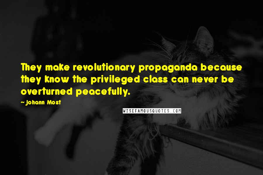 Johann Most Quotes: They make revolutionary propaganda because they know the privileged class can never be overturned peacefully.