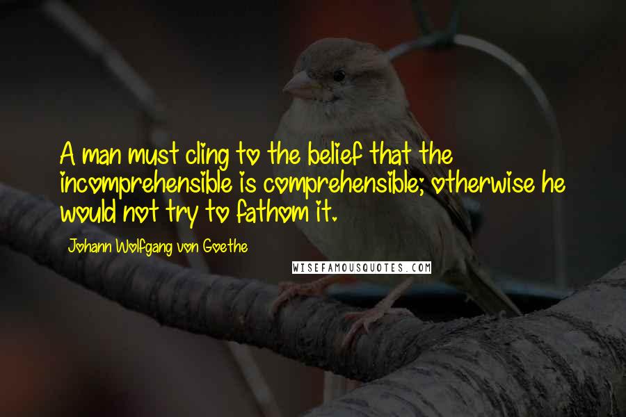 Johann Wolfgang Von Goethe Quotes: A man must cling to the belief that the incomprehensible is comprehensible; otherwise he would not try to fathom it.