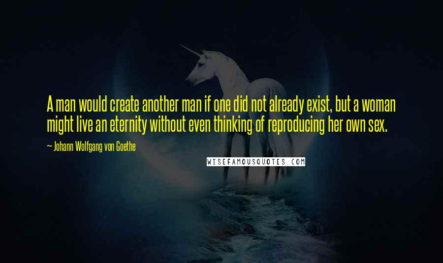 Johann Wolfgang Von Goethe Quotes: A man would create another man if one did not already exist, but a woman might live an eternity without even thinking of reproducing her own sex.