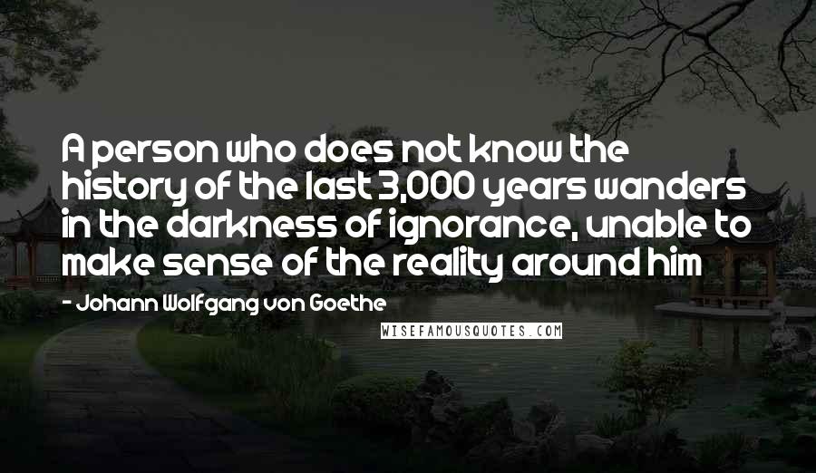 Johann Wolfgang Von Goethe Quotes: A person who does not know the history of the last 3,000 years wanders in the darkness of ignorance, unable to make sense of the reality around him