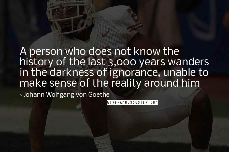 Johann Wolfgang Von Goethe Quotes: A person who does not know the history of the last 3,000 years wanders in the darkness of ignorance, unable to make sense of the reality around him