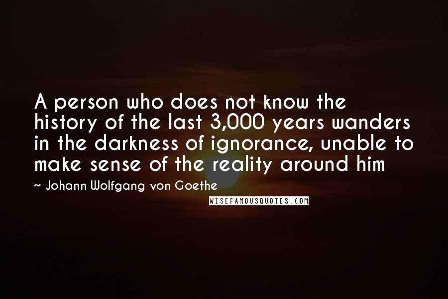 Johann Wolfgang Von Goethe Quotes: A person who does not know the history of the last 3,000 years wanders in the darkness of ignorance, unable to make sense of the reality around him