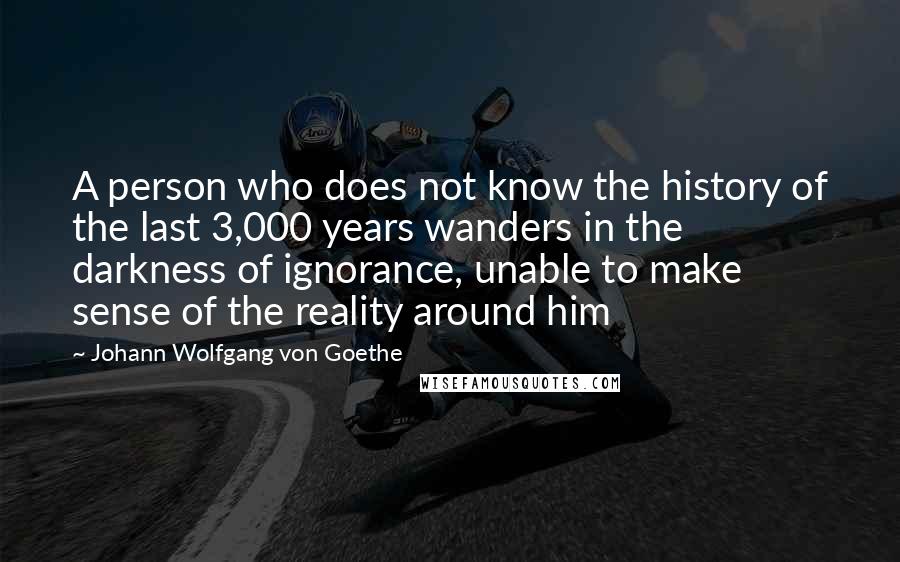 Johann Wolfgang Von Goethe Quotes: A person who does not know the history of the last 3,000 years wanders in the darkness of ignorance, unable to make sense of the reality around him