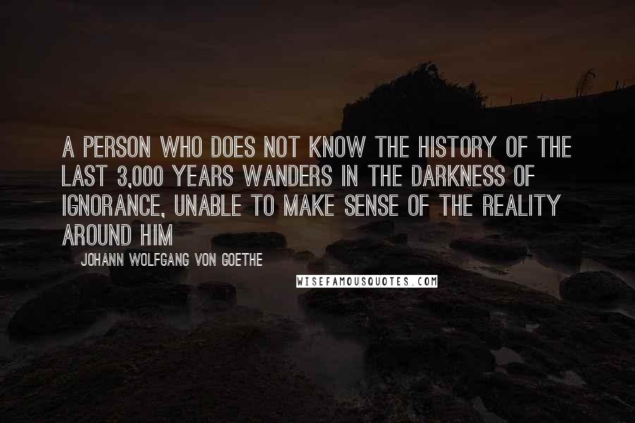 Johann Wolfgang Von Goethe Quotes: A person who does not know the history of the last 3,000 years wanders in the darkness of ignorance, unable to make sense of the reality around him