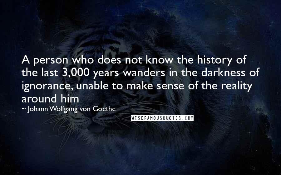 Johann Wolfgang Von Goethe Quotes: A person who does not know the history of the last 3,000 years wanders in the darkness of ignorance, unable to make sense of the reality around him