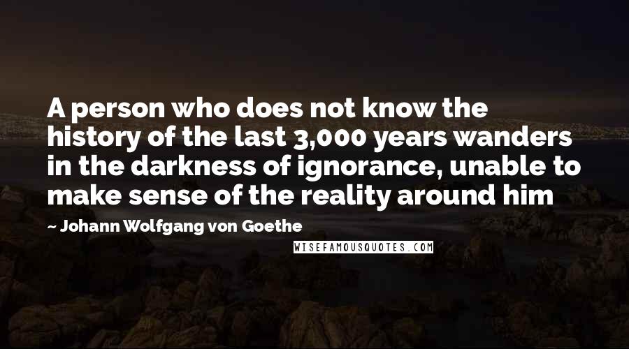 Johann Wolfgang Von Goethe Quotes: A person who does not know the history of the last 3,000 years wanders in the darkness of ignorance, unable to make sense of the reality around him