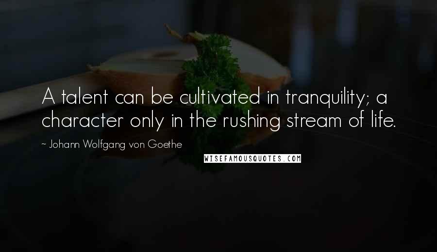Johann Wolfgang Von Goethe Quotes: A talent can be cultivated in tranquility; a character only in the rushing stream of life.