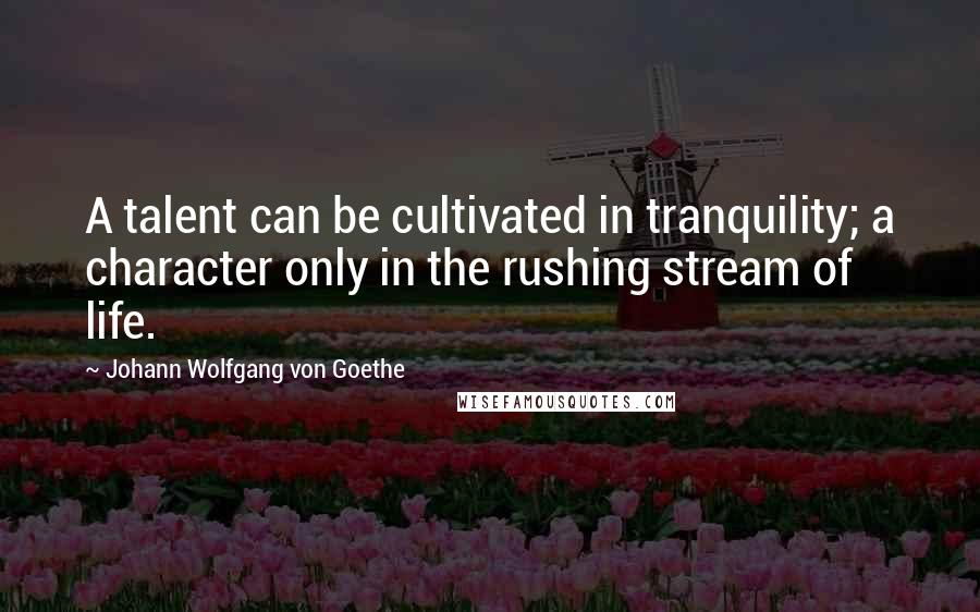 Johann Wolfgang Von Goethe Quotes: A talent can be cultivated in tranquility; a character only in the rushing stream of life.