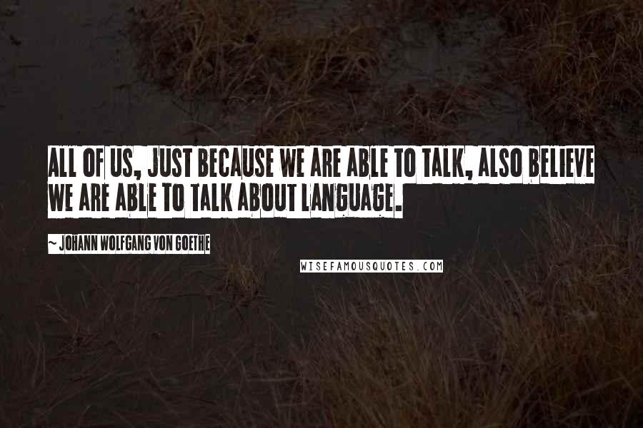 Johann Wolfgang Von Goethe Quotes: All of us, just because we are able to talk, also believe we are able to talk about language.