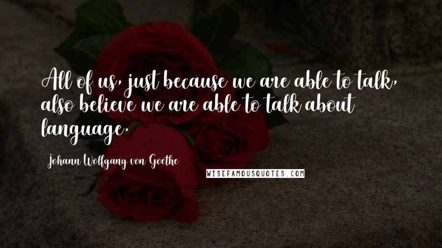 Johann Wolfgang Von Goethe Quotes: All of us, just because we are able to talk, also believe we are able to talk about language.