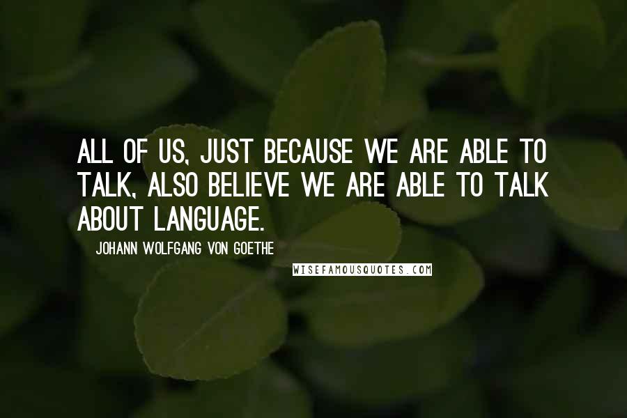 Johann Wolfgang Von Goethe Quotes: All of us, just because we are able to talk, also believe we are able to talk about language.