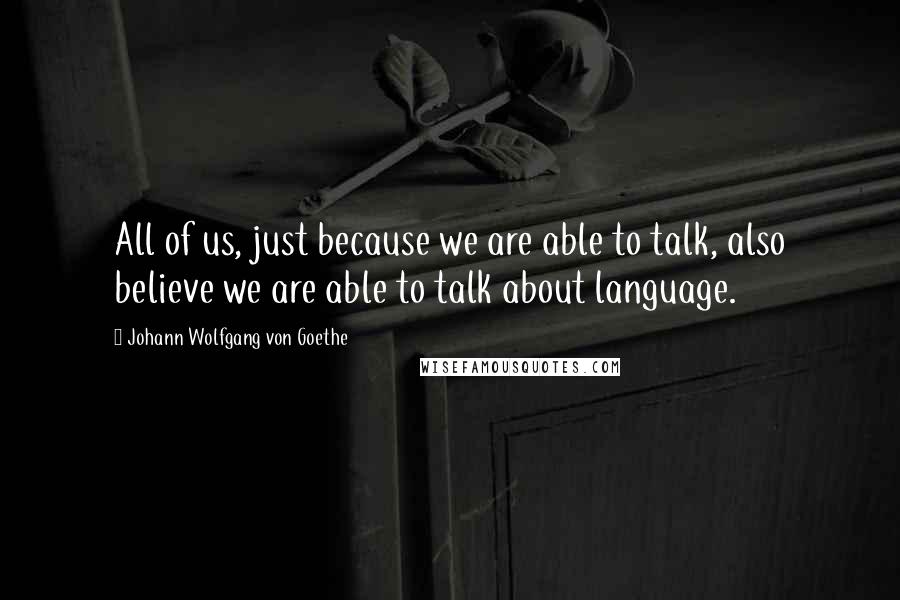 Johann Wolfgang Von Goethe Quotes: All of us, just because we are able to talk, also believe we are able to talk about language.