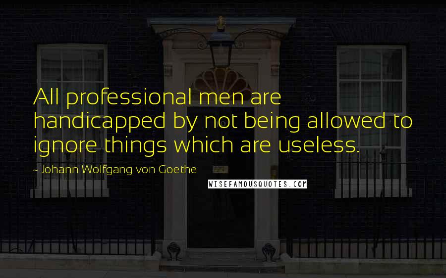 Johann Wolfgang Von Goethe Quotes: All professional men are handicapped by not being allowed to ignore things which are useless.