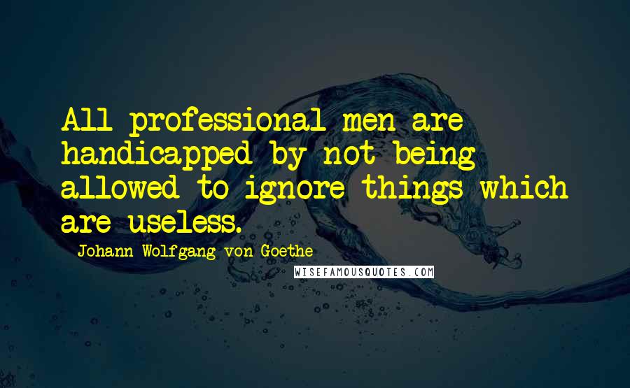 Johann Wolfgang Von Goethe Quotes: All professional men are handicapped by not being allowed to ignore things which are useless.