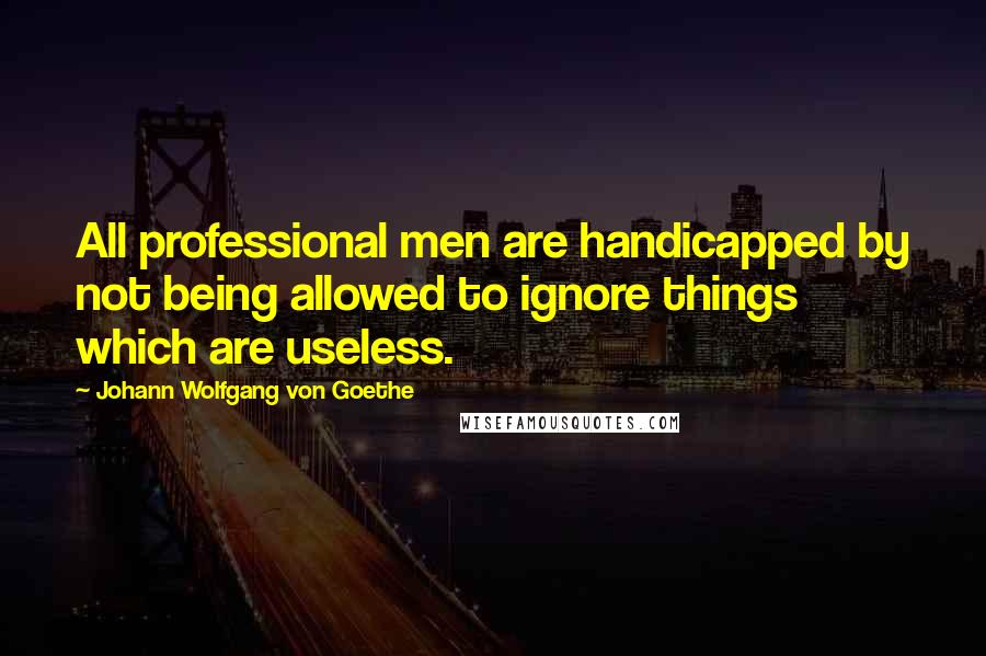 Johann Wolfgang Von Goethe Quotes: All professional men are handicapped by not being allowed to ignore things which are useless.