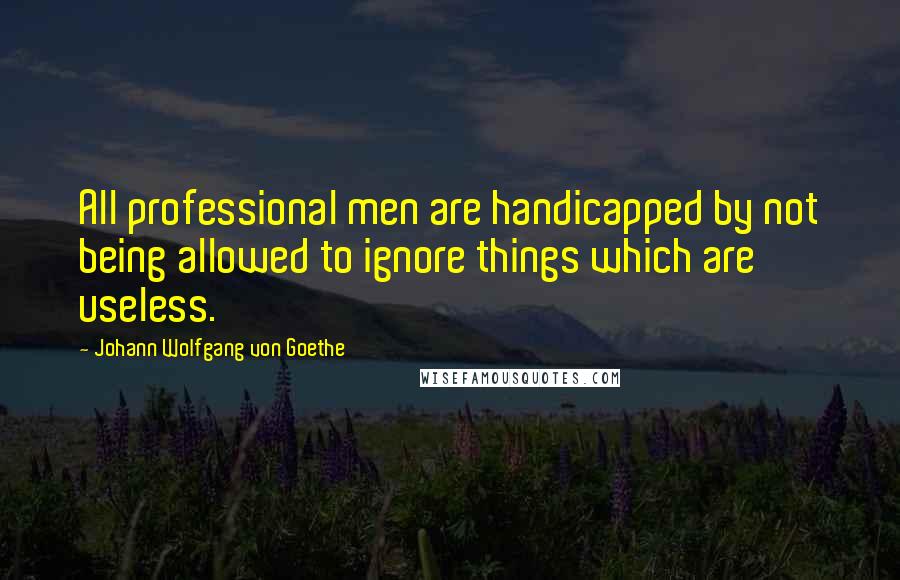 Johann Wolfgang Von Goethe Quotes: All professional men are handicapped by not being allowed to ignore things which are useless.