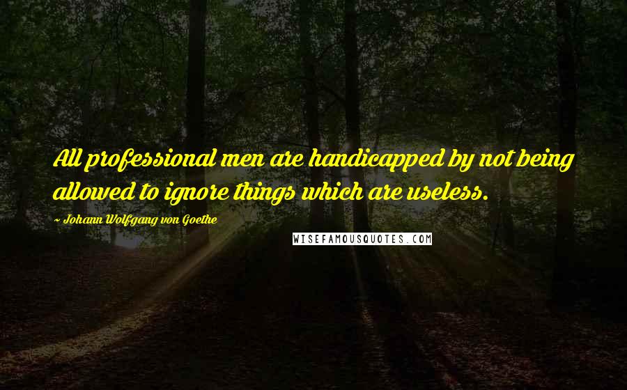 Johann Wolfgang Von Goethe Quotes: All professional men are handicapped by not being allowed to ignore things which are useless.