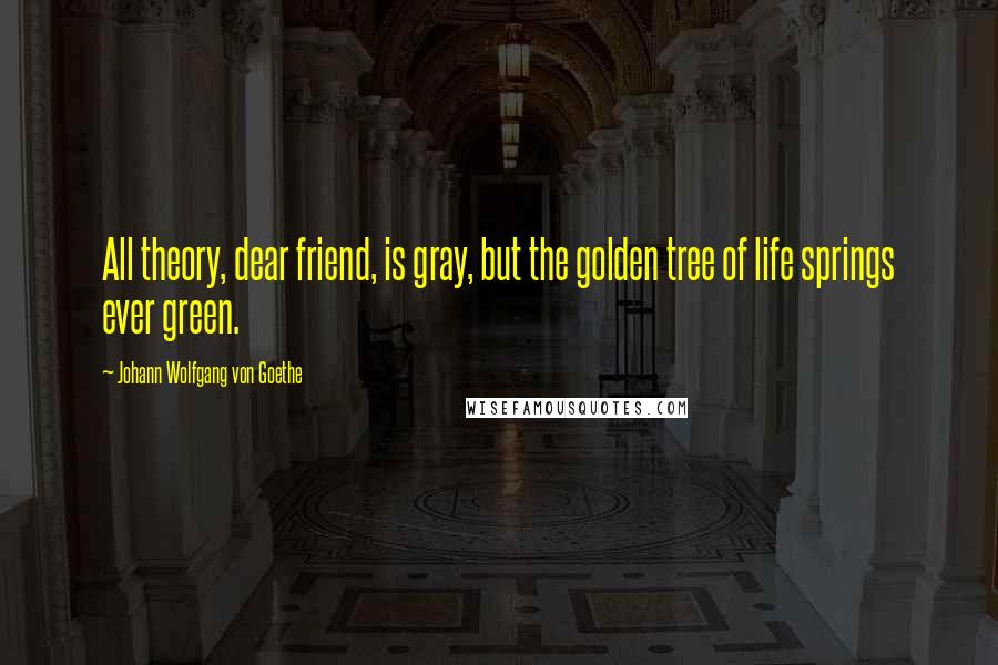 Johann Wolfgang Von Goethe Quotes: All theory, dear friend, is gray, but the golden tree of life springs ever green.