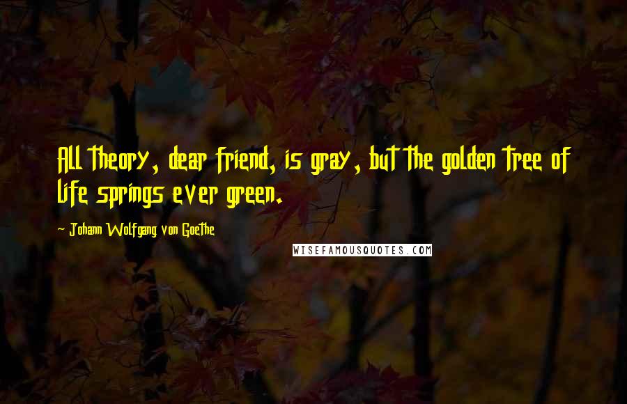 Johann Wolfgang Von Goethe Quotes: All theory, dear friend, is gray, but the golden tree of life springs ever green.