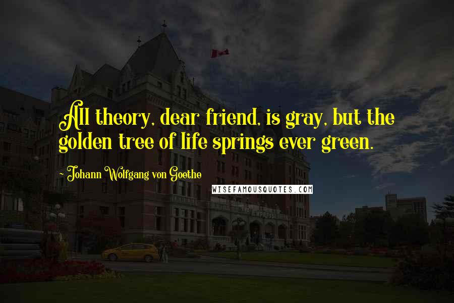 Johann Wolfgang Von Goethe Quotes: All theory, dear friend, is gray, but the golden tree of life springs ever green.