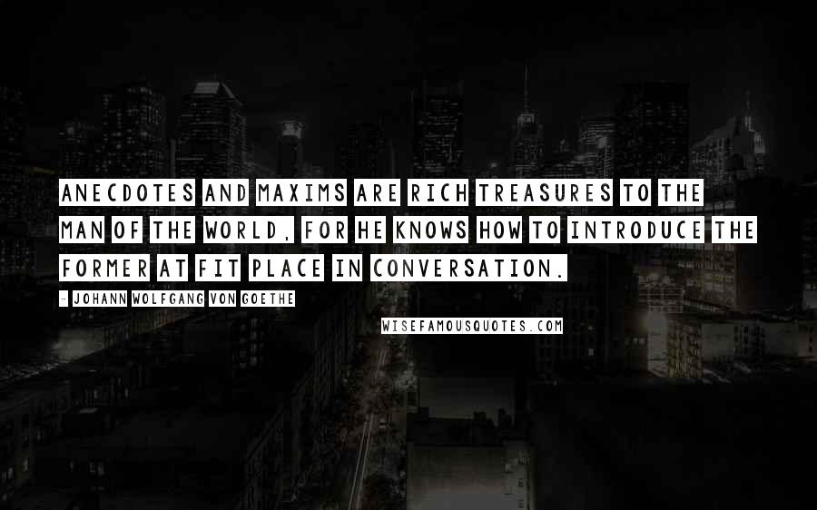 Johann Wolfgang Von Goethe Quotes: Anecdotes and maxims are rich treasures to the man of the world, for he knows how to introduce the former at fit place in conversation.