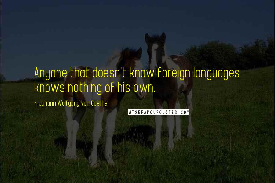 Johann Wolfgang Von Goethe Quotes: Anyone that doesn't know foreign languages knows nothing of his own.