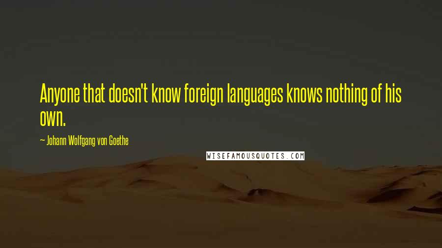 Johann Wolfgang Von Goethe Quotes: Anyone that doesn't know foreign languages knows nothing of his own.