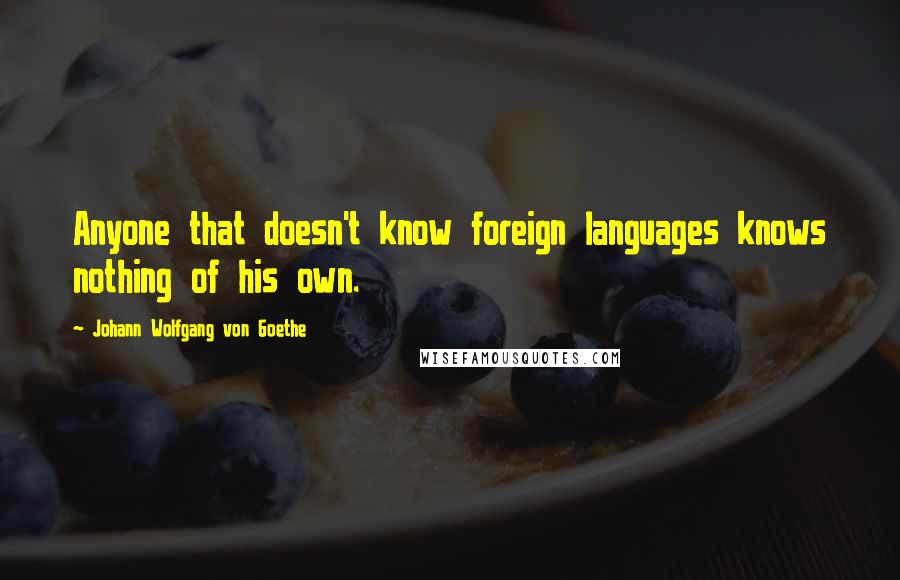 Johann Wolfgang Von Goethe Quotes: Anyone that doesn't know foreign languages knows nothing of his own.