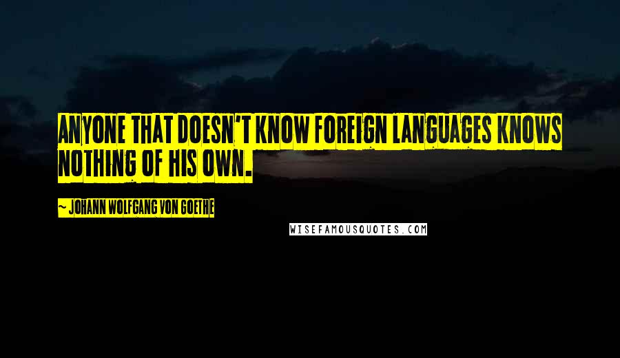 Johann Wolfgang Von Goethe Quotes: Anyone that doesn't know foreign languages knows nothing of his own.