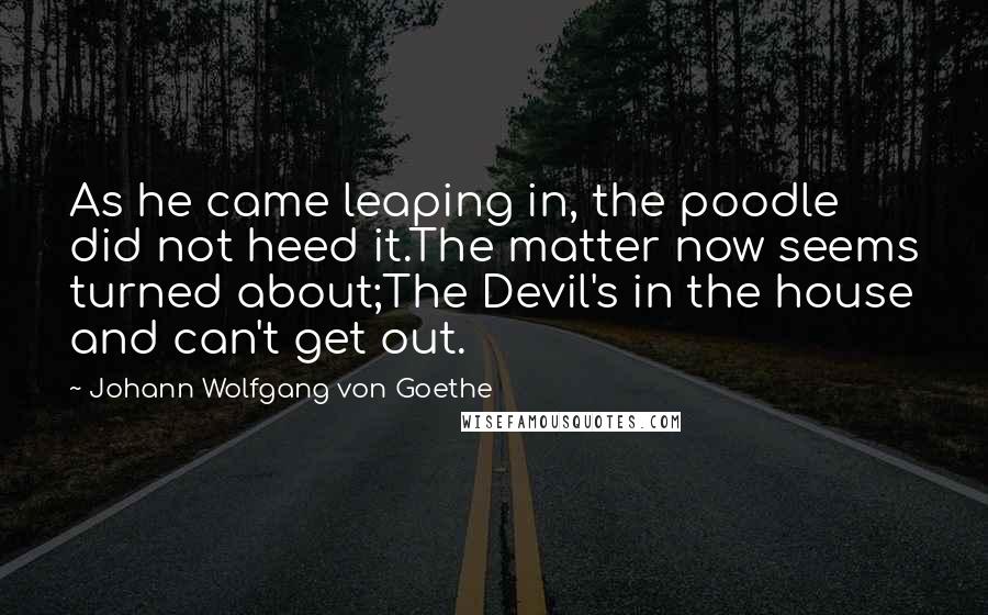 Johann Wolfgang Von Goethe Quotes: As he came leaping in, the poodle did not heed it.The matter now seems turned about;The Devil's in the house and can't get out.