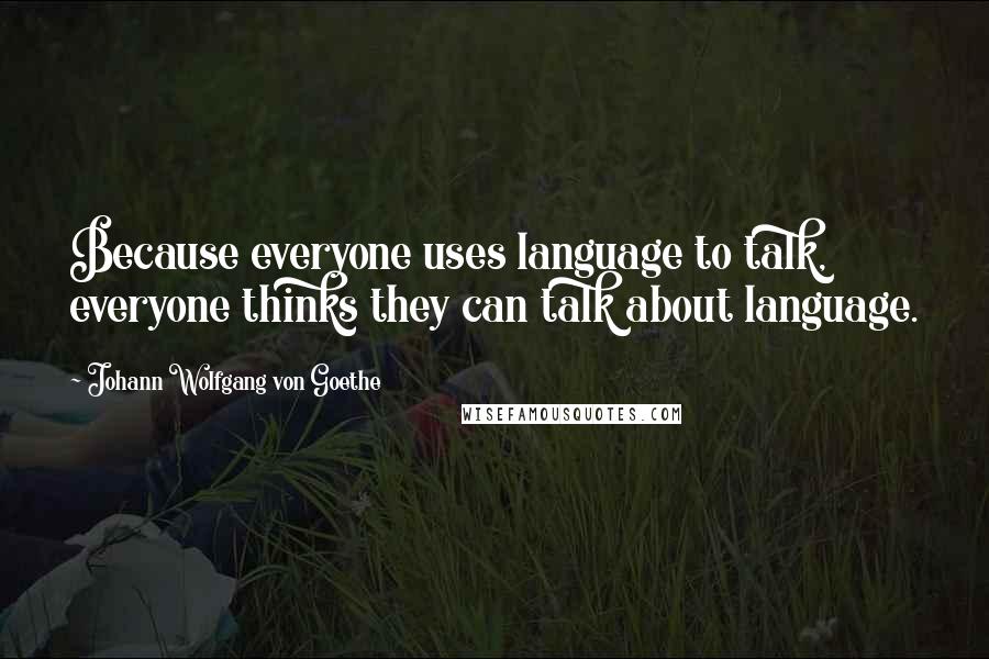 Johann Wolfgang Von Goethe Quotes: Because everyone uses language to talk, everyone thinks they can talk about language.