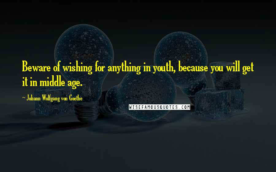 Johann Wolfgang Von Goethe Quotes: Beware of wishing for anything in youth, because you will get it in middle age.