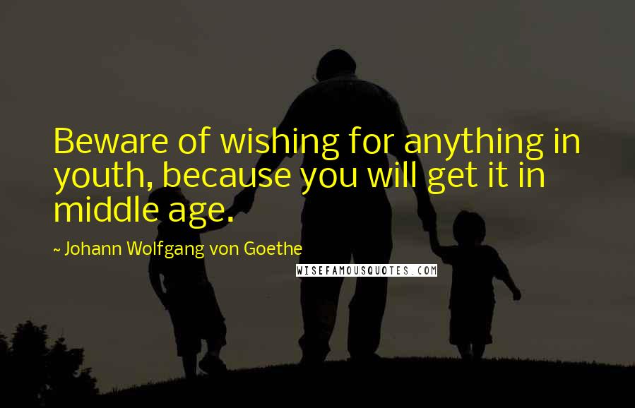 Johann Wolfgang Von Goethe Quotes: Beware of wishing for anything in youth, because you will get it in middle age.