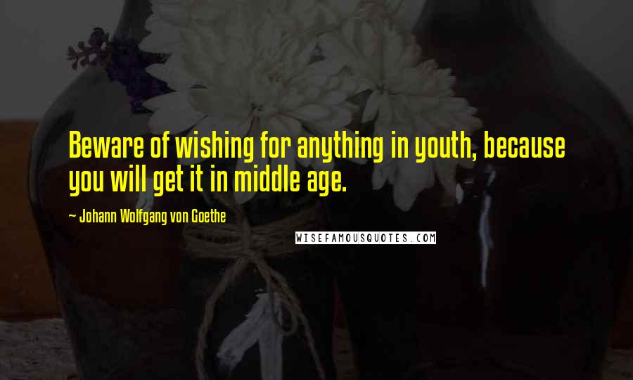 Johann Wolfgang Von Goethe Quotes: Beware of wishing for anything in youth, because you will get it in middle age.