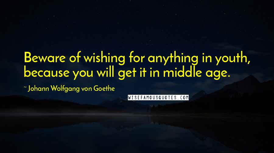 Johann Wolfgang Von Goethe Quotes: Beware of wishing for anything in youth, because you will get it in middle age.