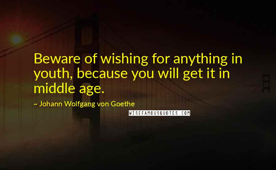 Johann Wolfgang Von Goethe Quotes: Beware of wishing for anything in youth, because you will get it in middle age.