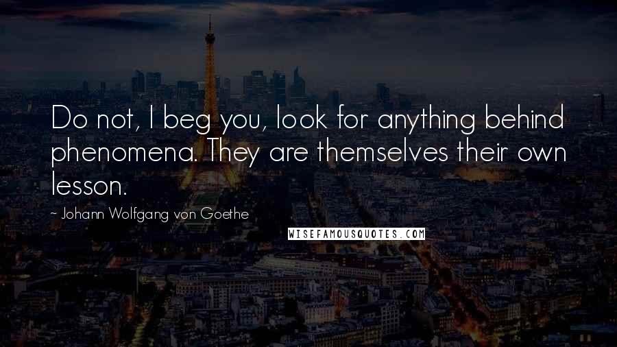 Johann Wolfgang Von Goethe Quotes: Do not, I beg you, look for anything behind phenomena. They are themselves their own lesson.
