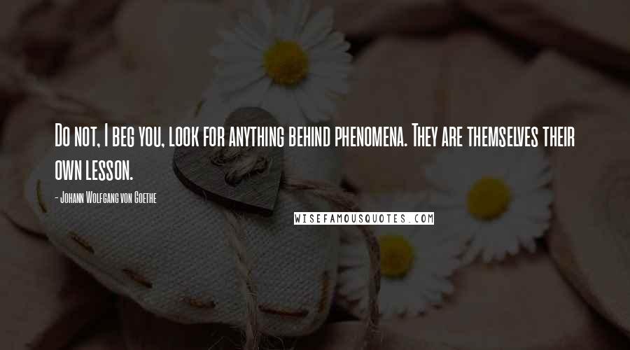 Johann Wolfgang Von Goethe Quotes: Do not, I beg you, look for anything behind phenomena. They are themselves their own lesson.