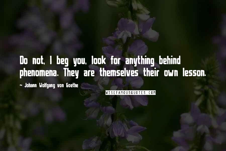 Johann Wolfgang Von Goethe Quotes: Do not, I beg you, look for anything behind phenomena. They are themselves their own lesson.