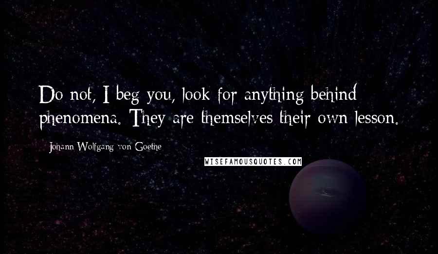 Johann Wolfgang Von Goethe Quotes: Do not, I beg you, look for anything behind phenomena. They are themselves their own lesson.