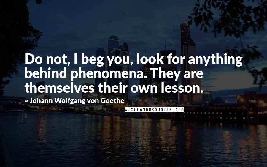 Johann Wolfgang Von Goethe Quotes: Do not, I beg you, look for anything behind phenomena. They are themselves their own lesson.