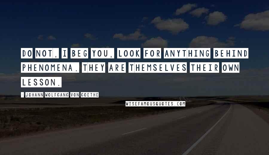 Johann Wolfgang Von Goethe Quotes: Do not, I beg you, look for anything behind phenomena. They are themselves their own lesson.