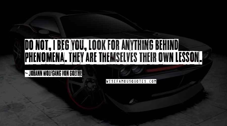 Johann Wolfgang Von Goethe Quotes: Do not, I beg you, look for anything behind phenomena. They are themselves their own lesson.