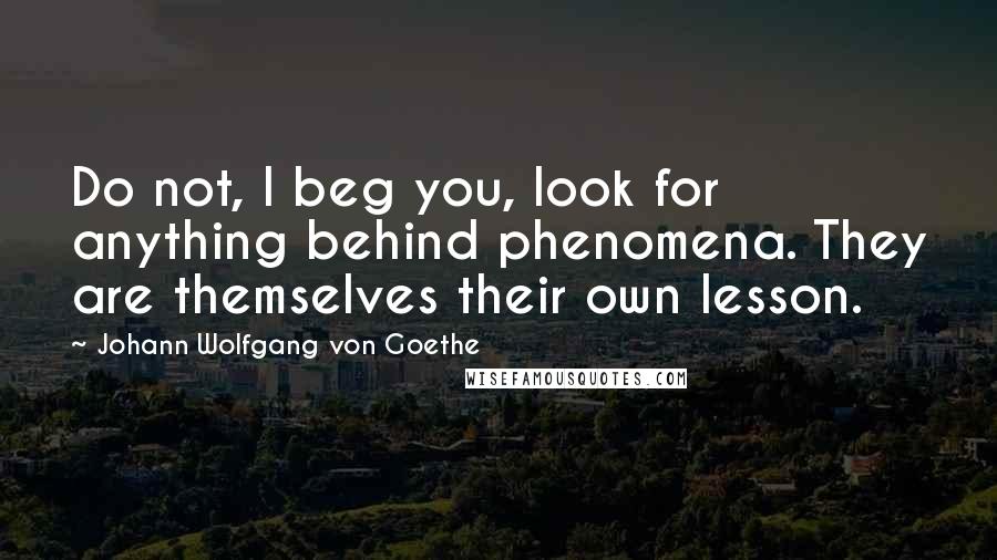 Johann Wolfgang Von Goethe Quotes: Do not, I beg you, look for anything behind phenomena. They are themselves their own lesson.