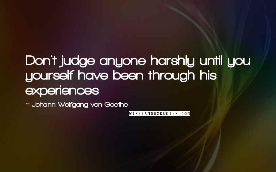 Johann Wolfgang Von Goethe Quotes: Don't judge anyone harshly until you yourself have been through his experiences