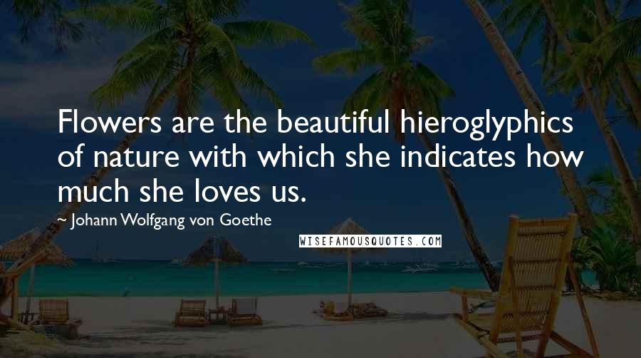 Johann Wolfgang Von Goethe Quotes: Flowers are the beautiful hieroglyphics of nature with which she indicates how much she loves us.