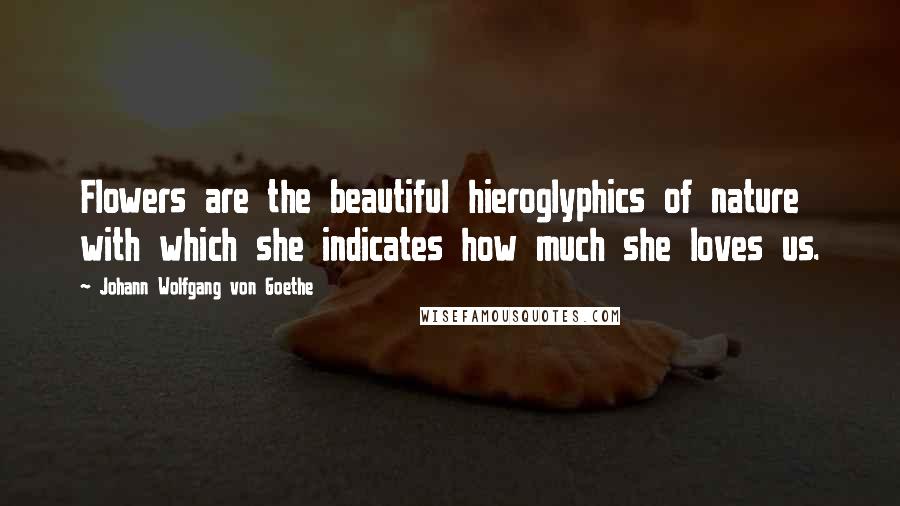 Johann Wolfgang Von Goethe Quotes: Flowers are the beautiful hieroglyphics of nature with which she indicates how much she loves us.
