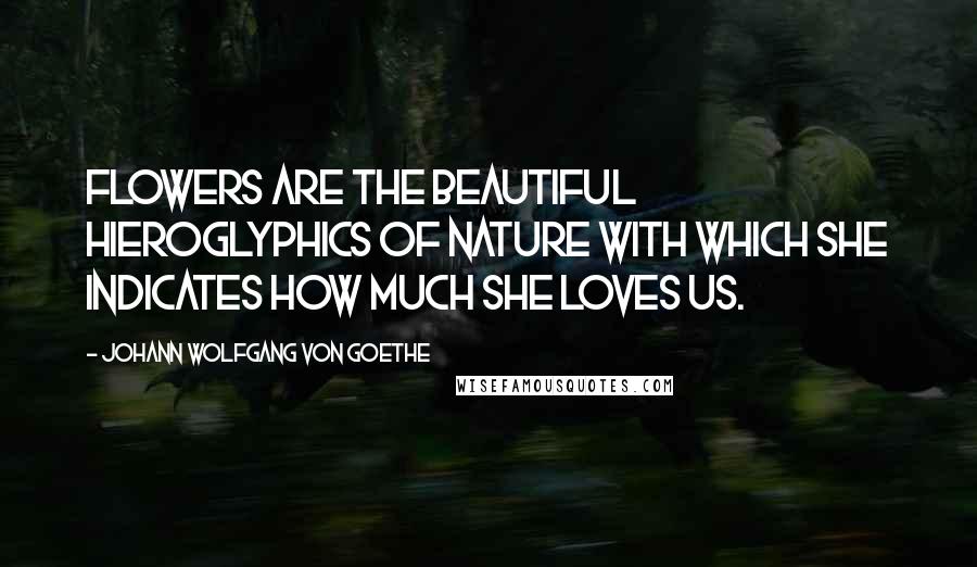 Johann Wolfgang Von Goethe Quotes: Flowers are the beautiful hieroglyphics of nature with which she indicates how much she loves us.