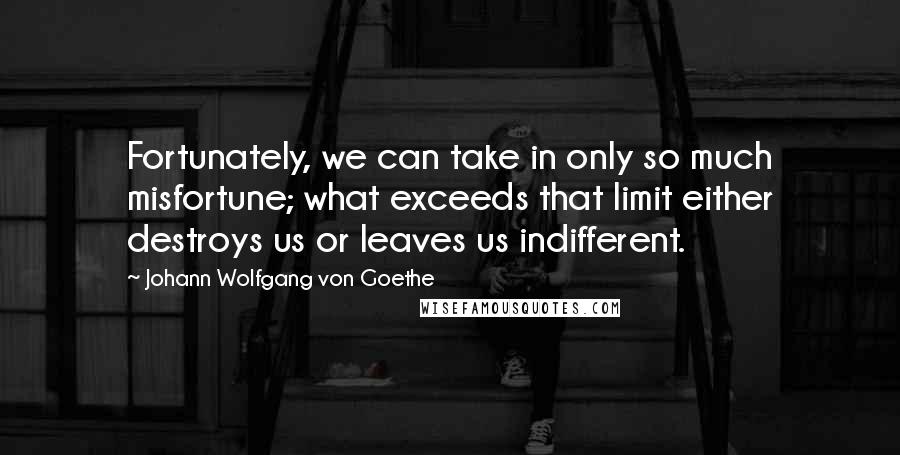 Johann Wolfgang Von Goethe Quotes: Fortunately, we can take in only so much misfortune; what exceeds that limit either destroys us or leaves us indifferent.