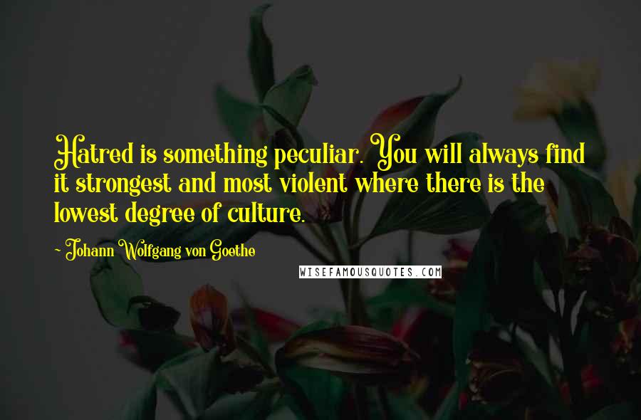 Johann Wolfgang Von Goethe Quotes: Hatred is something peculiar. You will always find it strongest and most violent where there is the lowest degree of culture.